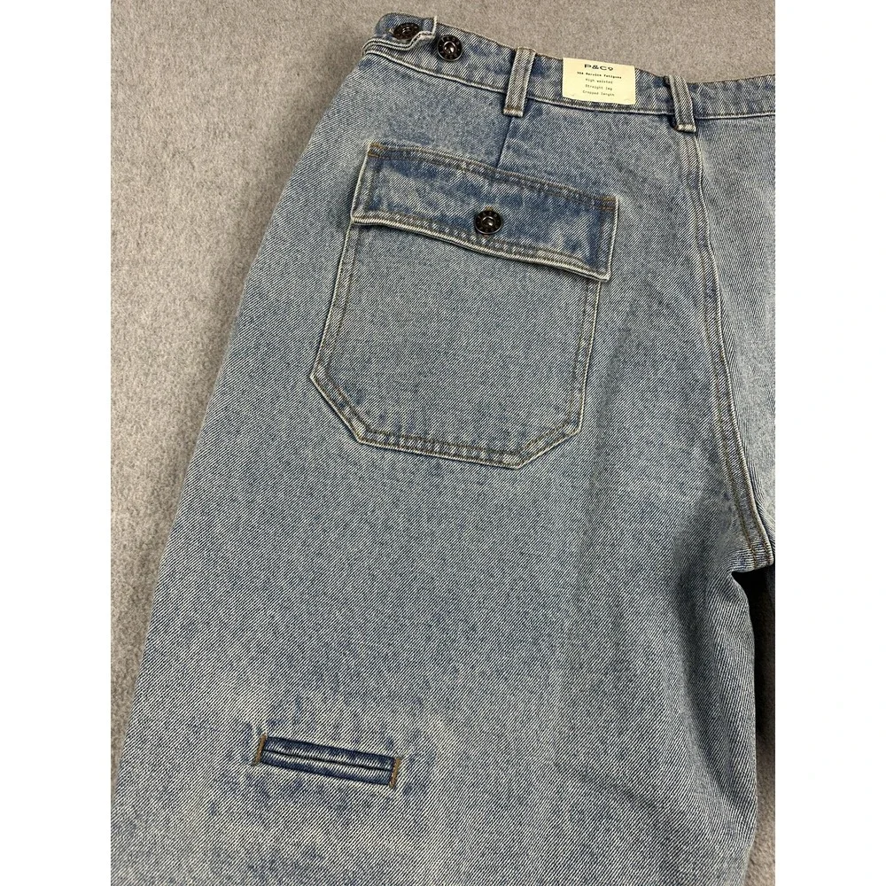 P&Co 304 Jeans Womens 18 36L Light Wash Blue Relaxed Cropped Denim Cargo NWT - Picture 9 of 12